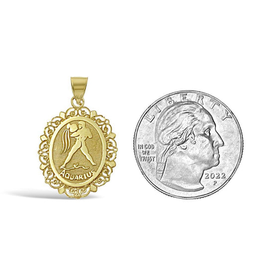 14k Yellow Gold Aquarius Pendant Zodiac Star Sign