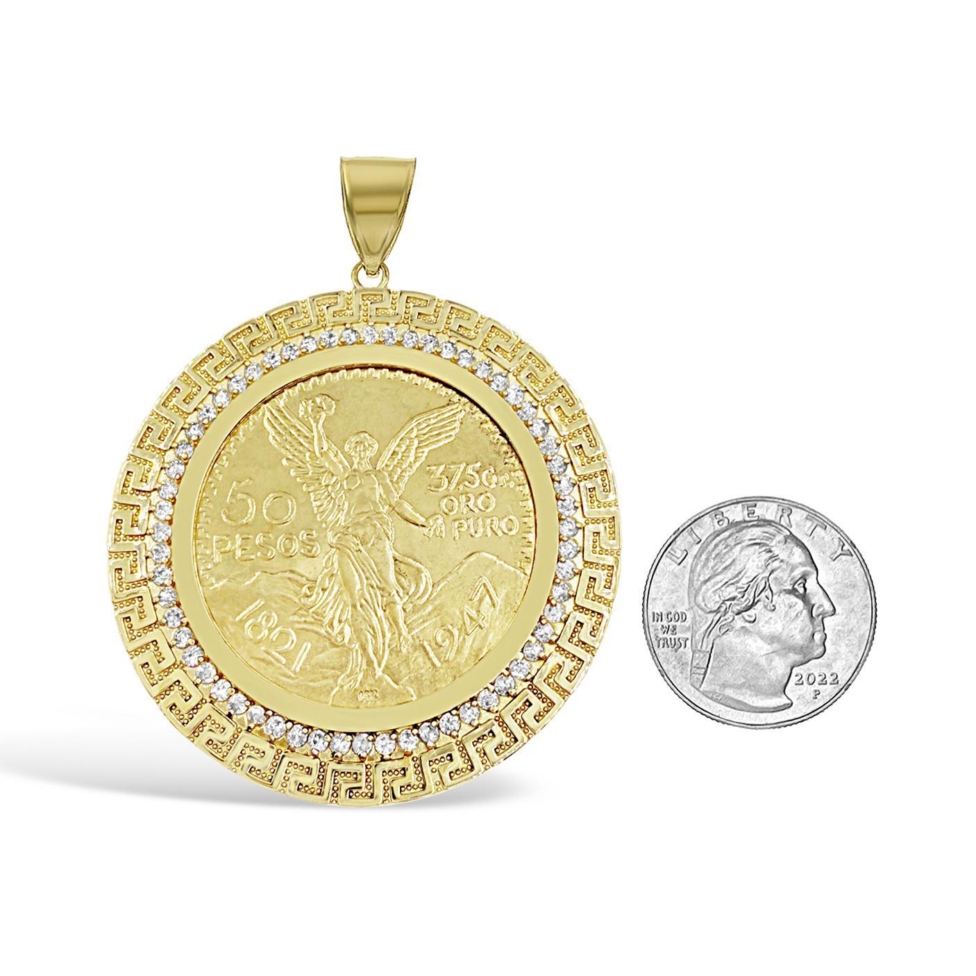 Real 14k Gold Solid Mexican Centenario 50 Pesos 1947 Coin Pendant