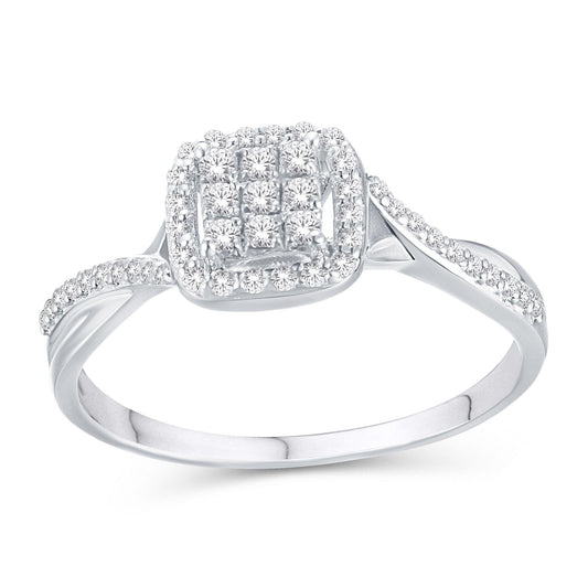 0.20ctw Diamond Square Cluster Twisted Engagement Ring 10k White Gold Womens