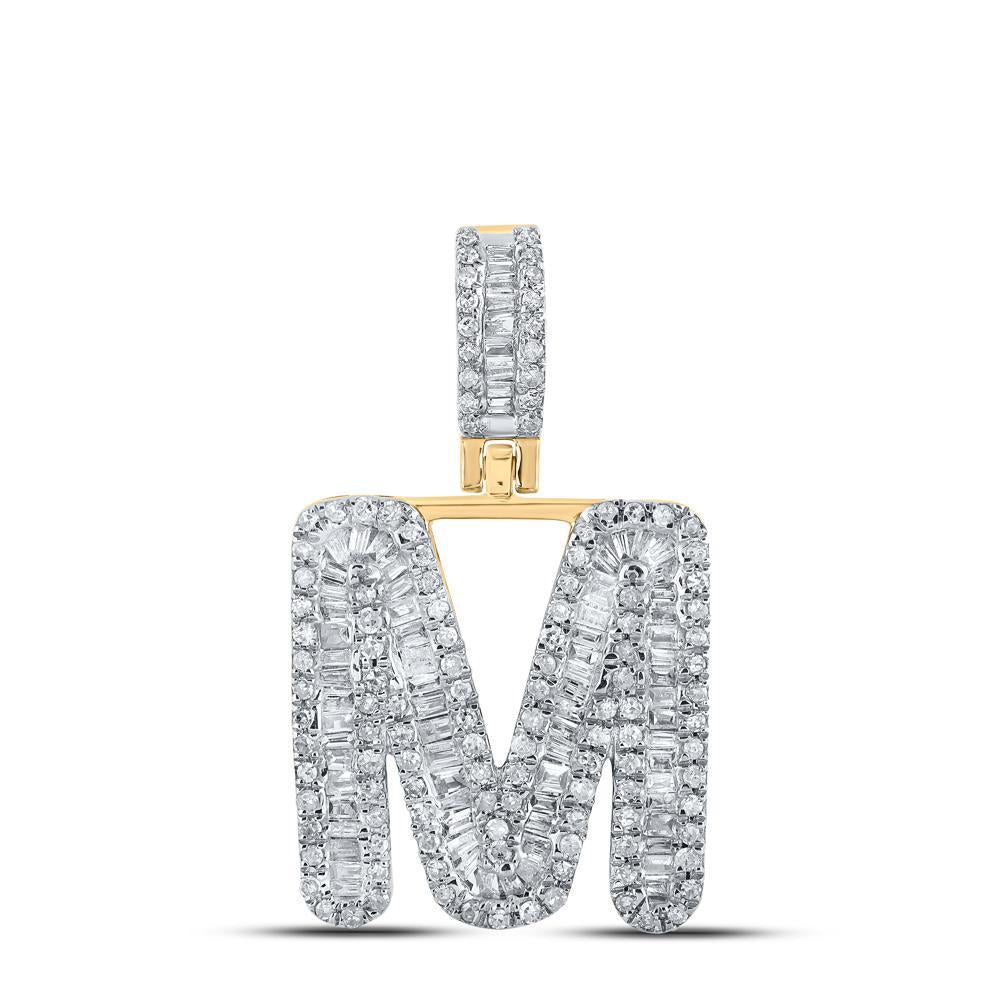 0.69Cttw Diamond Baguette Initial Letter M Pendant 10k Yellow Gold