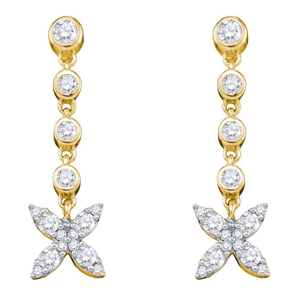 0.80ctw Diamond Flower Dangle Drop Stud Earrings 10k Yellow Gold Womens