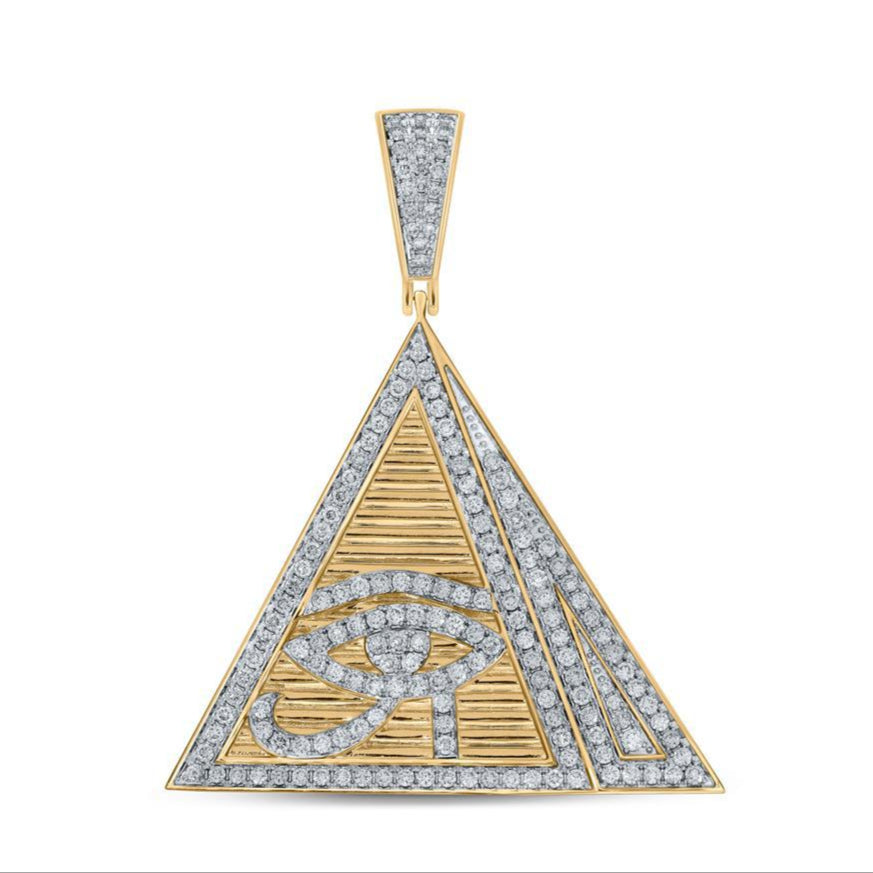 1.88ctw Diamond 10K Yellow Gold Egyptian Pyramid Eye of Horus Pendant Mens