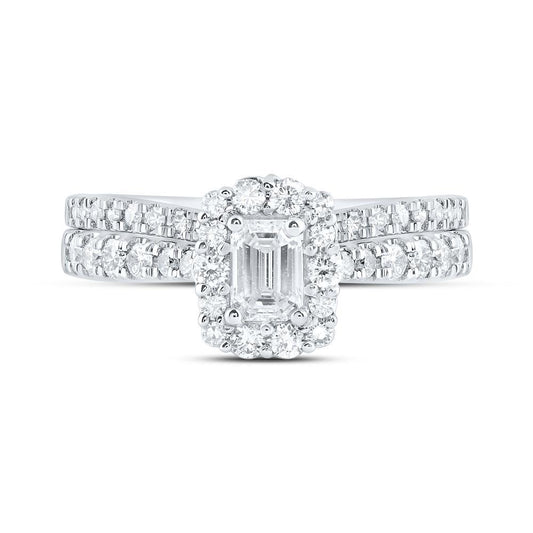 1ctw Emerald Diamond & Blue Sapphire Bridal Wedding Ring Set 14k White Gold