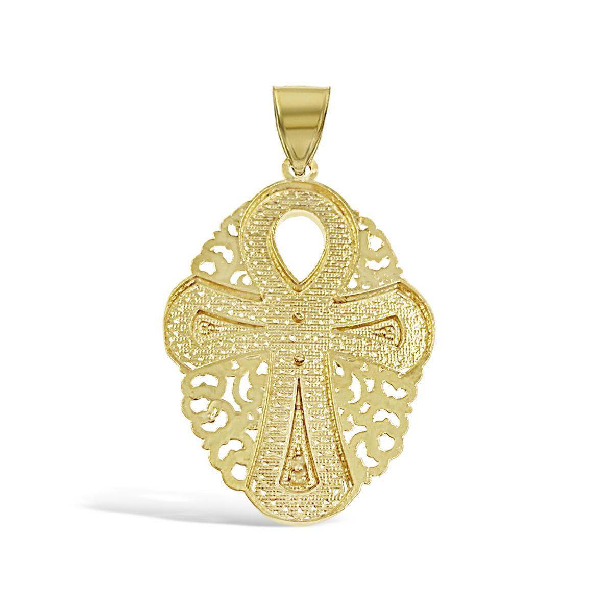 10K Yellow Gold Egyptian Ankh Cross Pendant Religious Mens Charm 1.4 inch