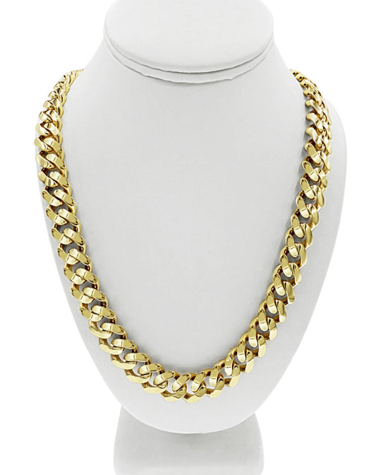 10k Yellow Gold Miami Cuban Link 14mm Chain Mens Necklace