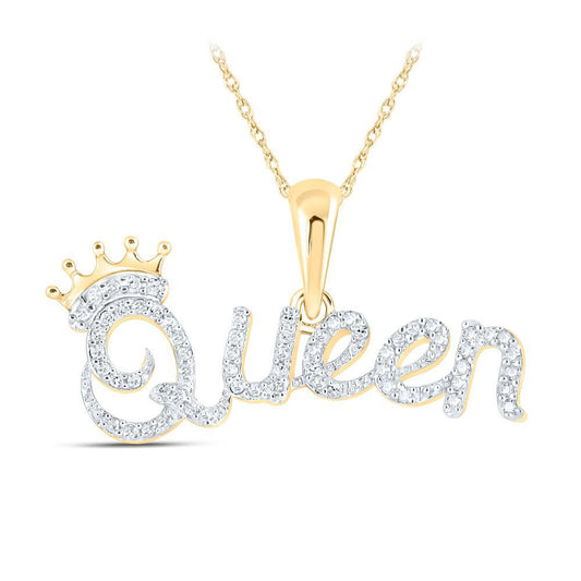Round Diamond Queen Crown Pendant Charm 10k Yellow Gold