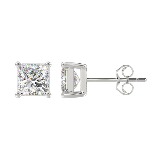 3ct Diamond Lab Grown Princess Cut Stud Earrings 14K White Gold