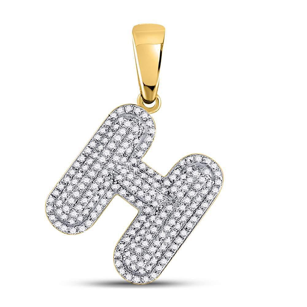 0.60Cttw Round Diamond Letter H Bubble Initial MensCharm Pendant 10k Yellow Gold