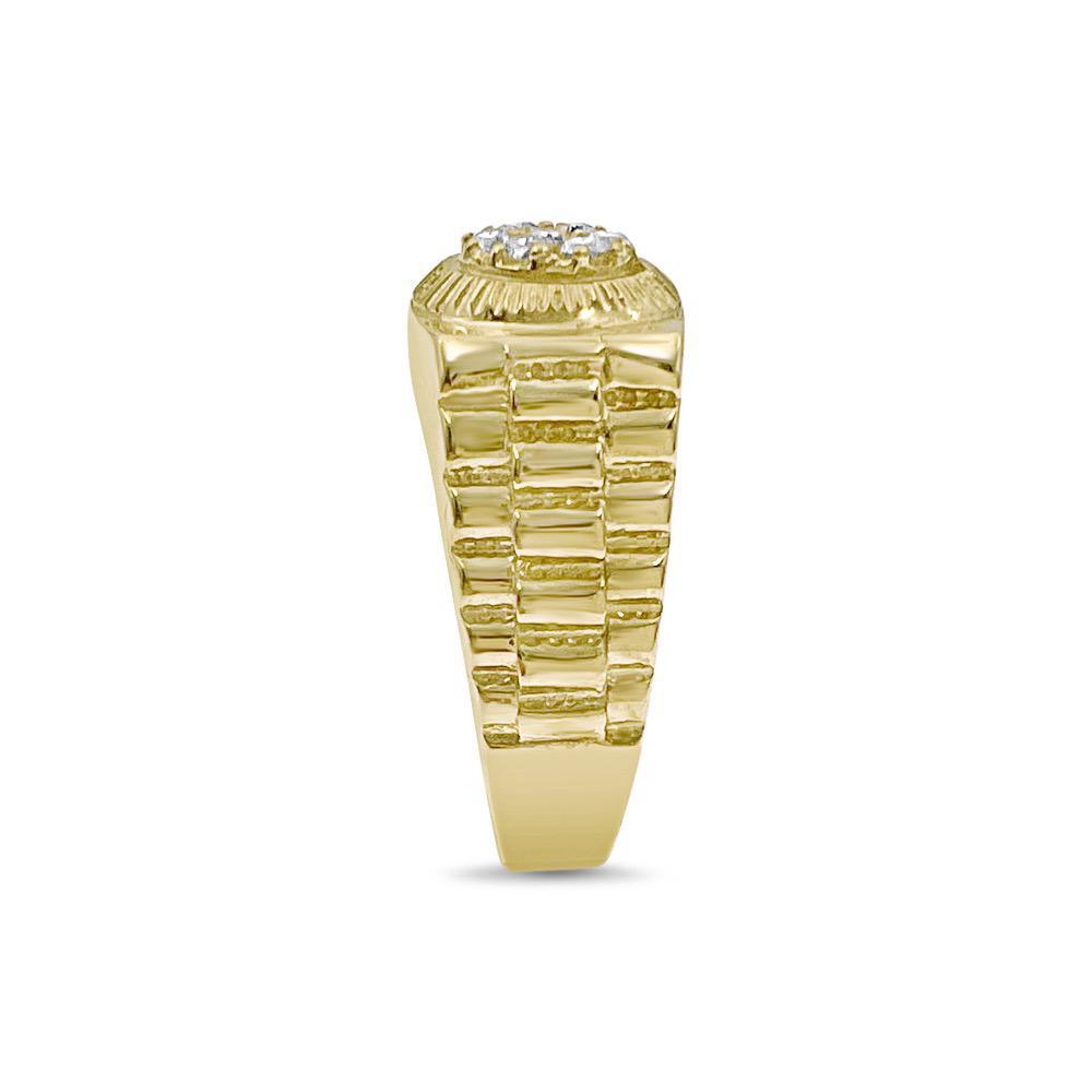 10k Yellow Gold Mens Signet Round Pinky Ring Railroad Band