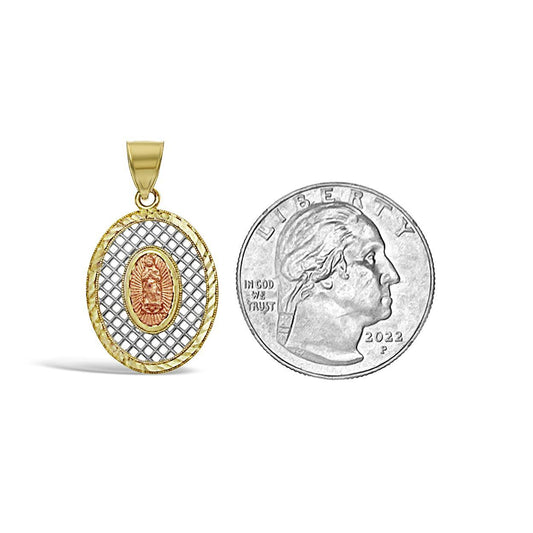14K Tri Color Gold Virgin Mary Oval Pendant