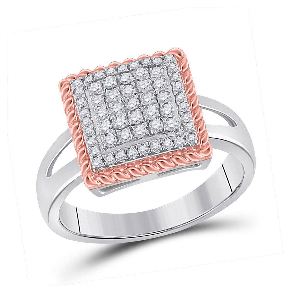 0.35 Cttw Round Diamond Rope Square Cluster Ring 10k Two Tone Gold