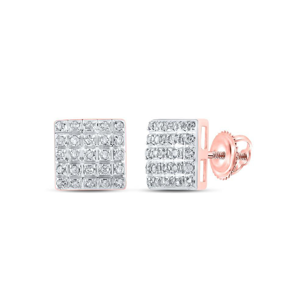 Diamond Square Stud Earrings 10k Rose Gold Screw back