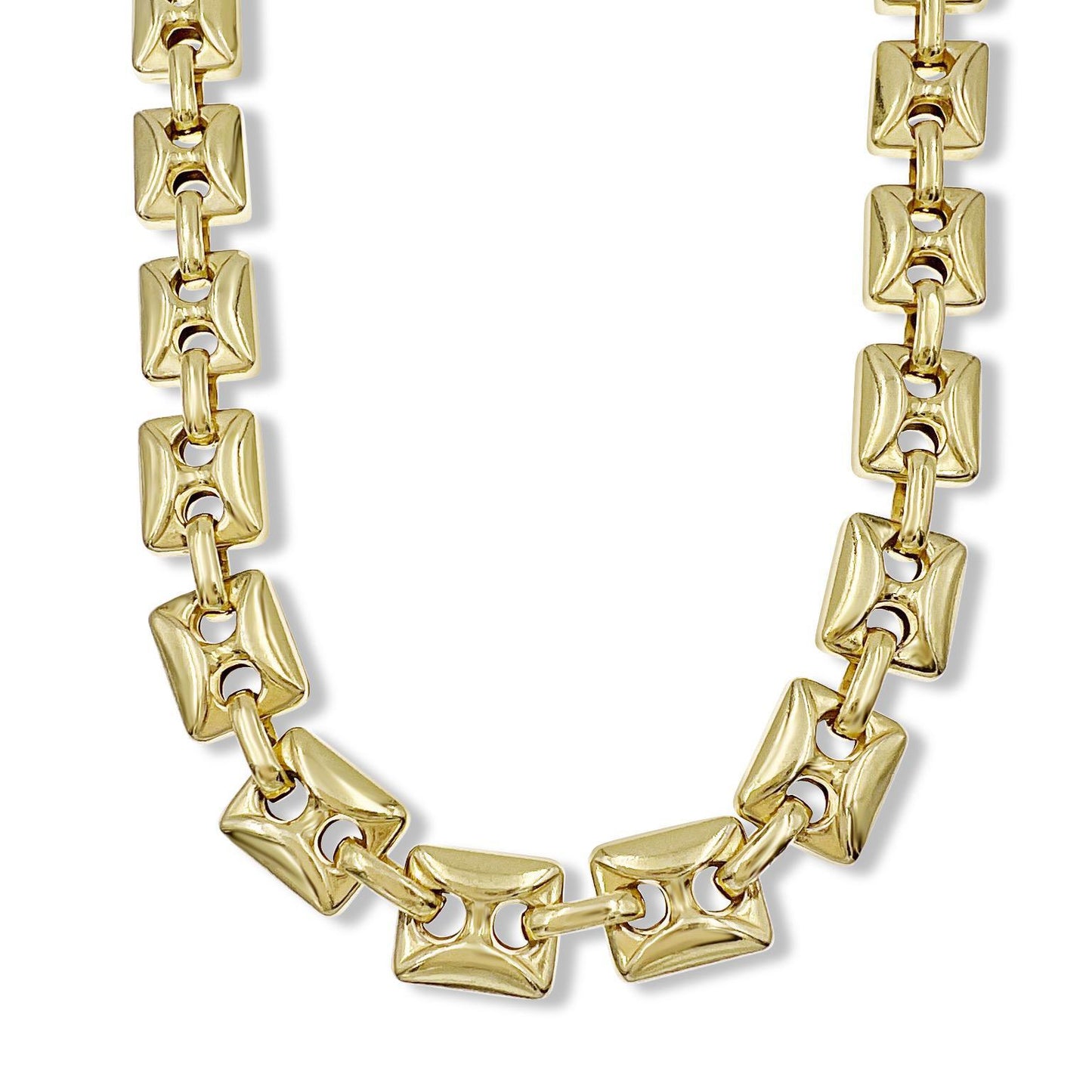 Anchor Mariner Necklace 12mm Square Puffed Gold over 925 Sterling Silver 30 inch