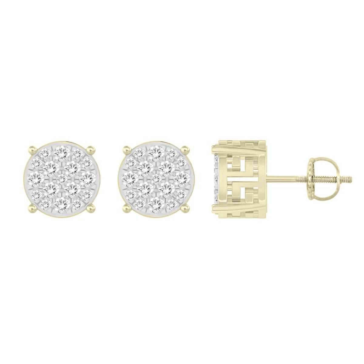 0.25 cttw Diamond Round Shape Mens Stud Earrings 10k Yellow Gold Screw back