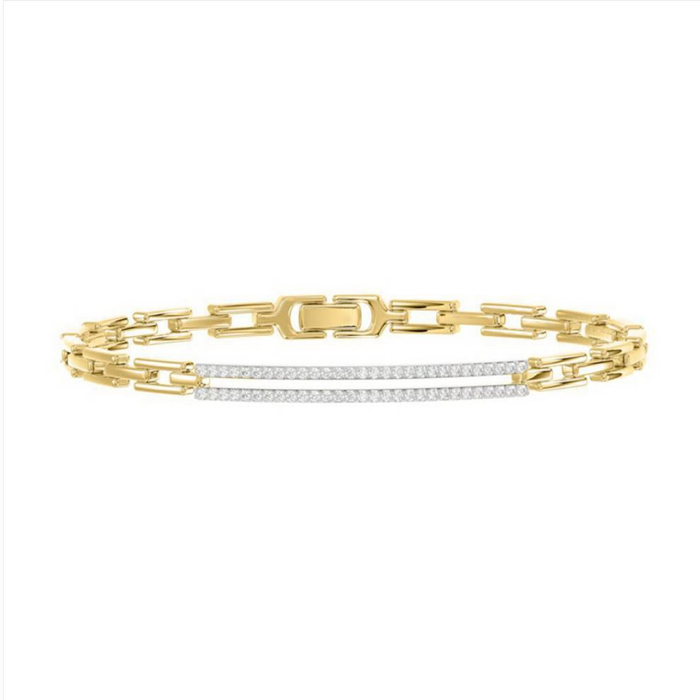 0.25ctw Diamond Bar Two Row Link Bracelet 14k Yellow Gold