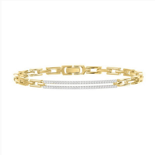 0.25ctw Diamond Bar Two Row Link Bracelet 14k Yellow Gold