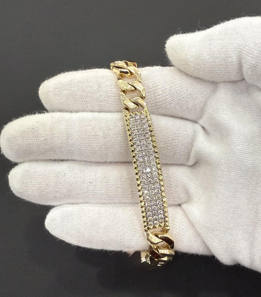 1.57ctw Diamond Bar Cuban Link Bracelet Mens ID Solid 14k Yellow Gold