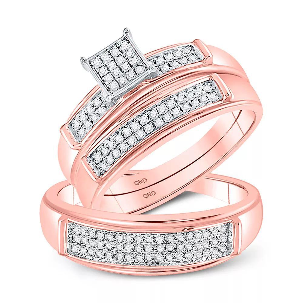 0.35cttw Diamond Square Matching Bridal Wedding His Hers Ring Set 10k Rose Gold