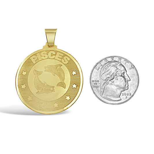 14k Yellow Gold Pisces Pendant Zodiac Star Sign