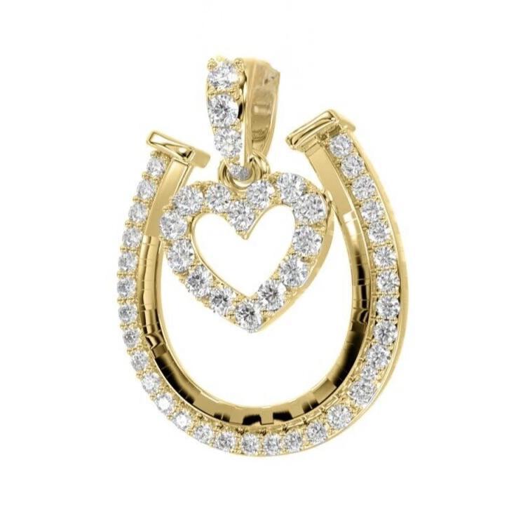 0.25 Cttw Diamond Horseshoe Heart Luck Pendant Charm 14k Yellow Gold
