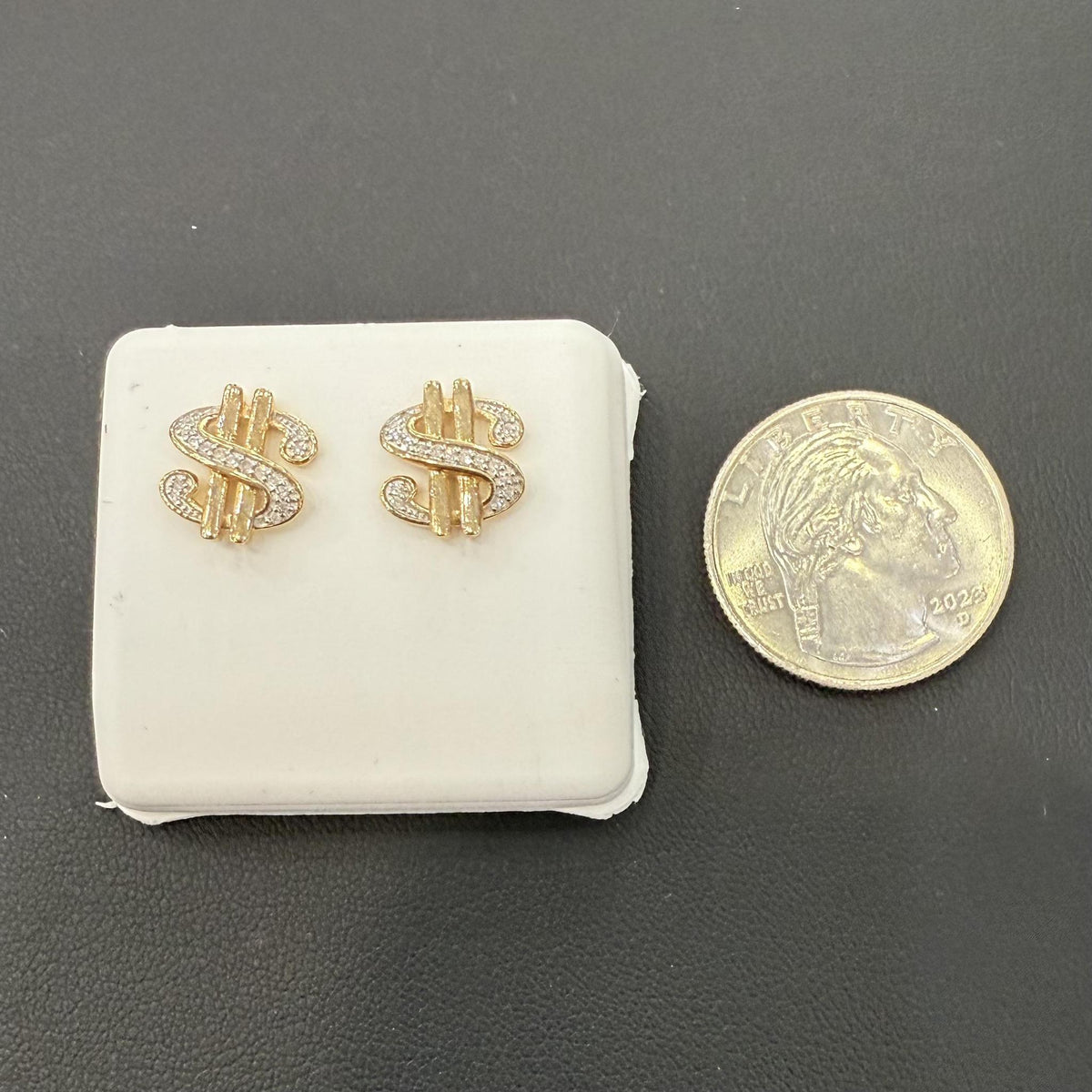 Diamond Dollar Sign Stud Earrings 10K Yellow Gold