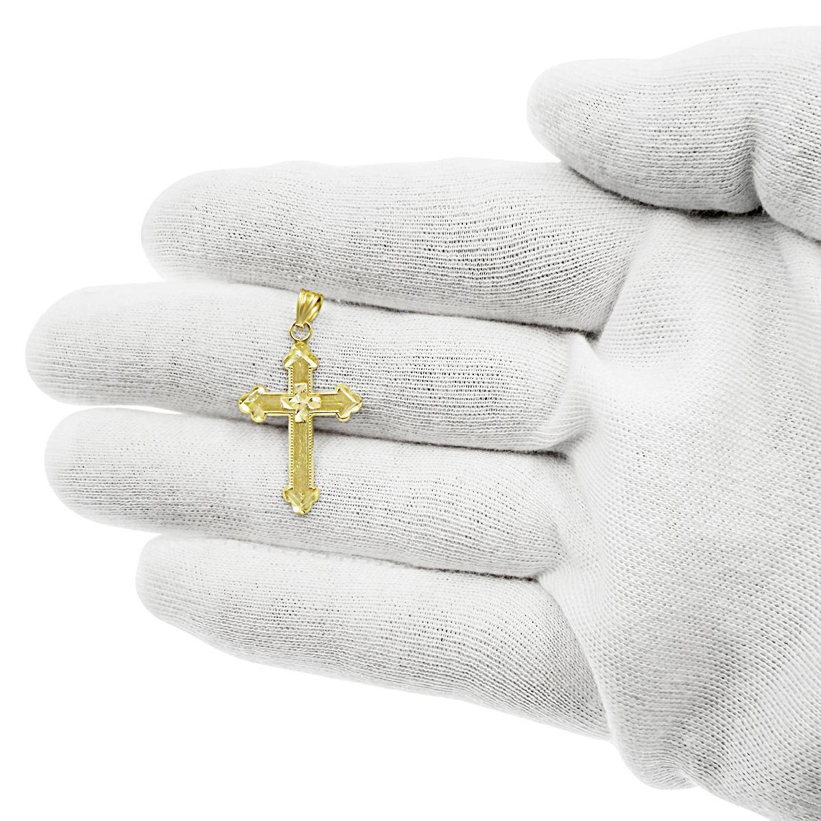 Cross Pendant 10k Yellow Gold Charm Diamond Cut 1.1 inch