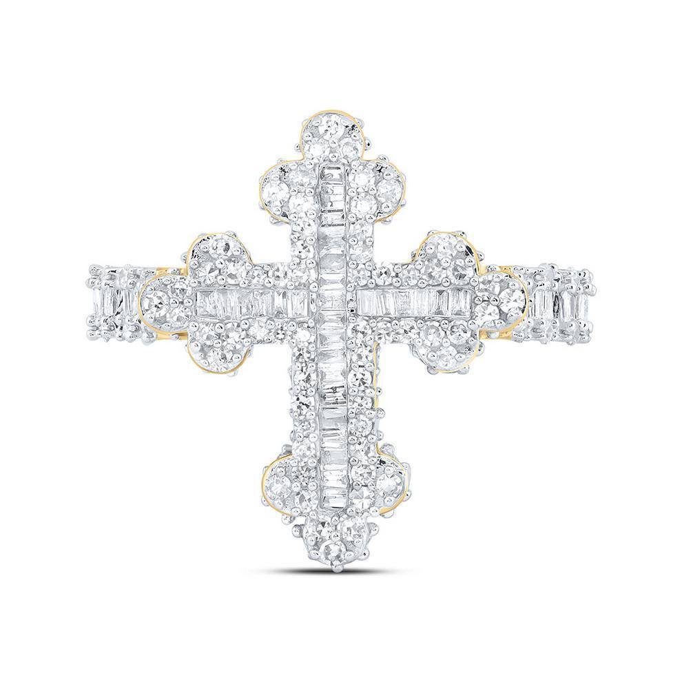 0.87 Cttw Diamond Baguette Cross Womens Ring 10k Yellow Gold