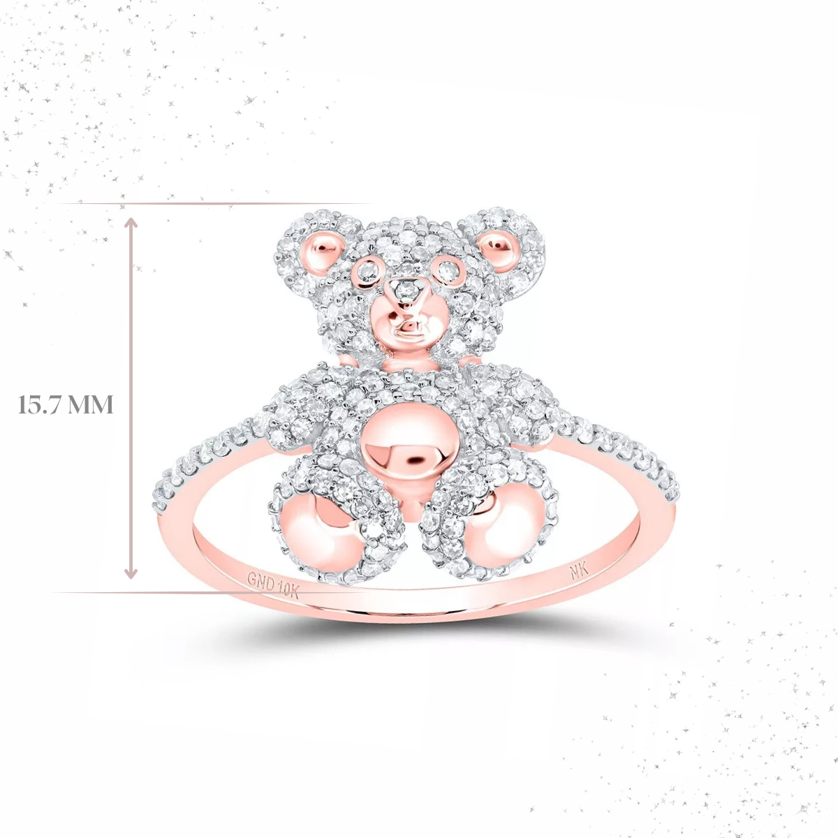 0.50ctw Diamond Teddy Bear Womens Ring 10k Rose Gold
