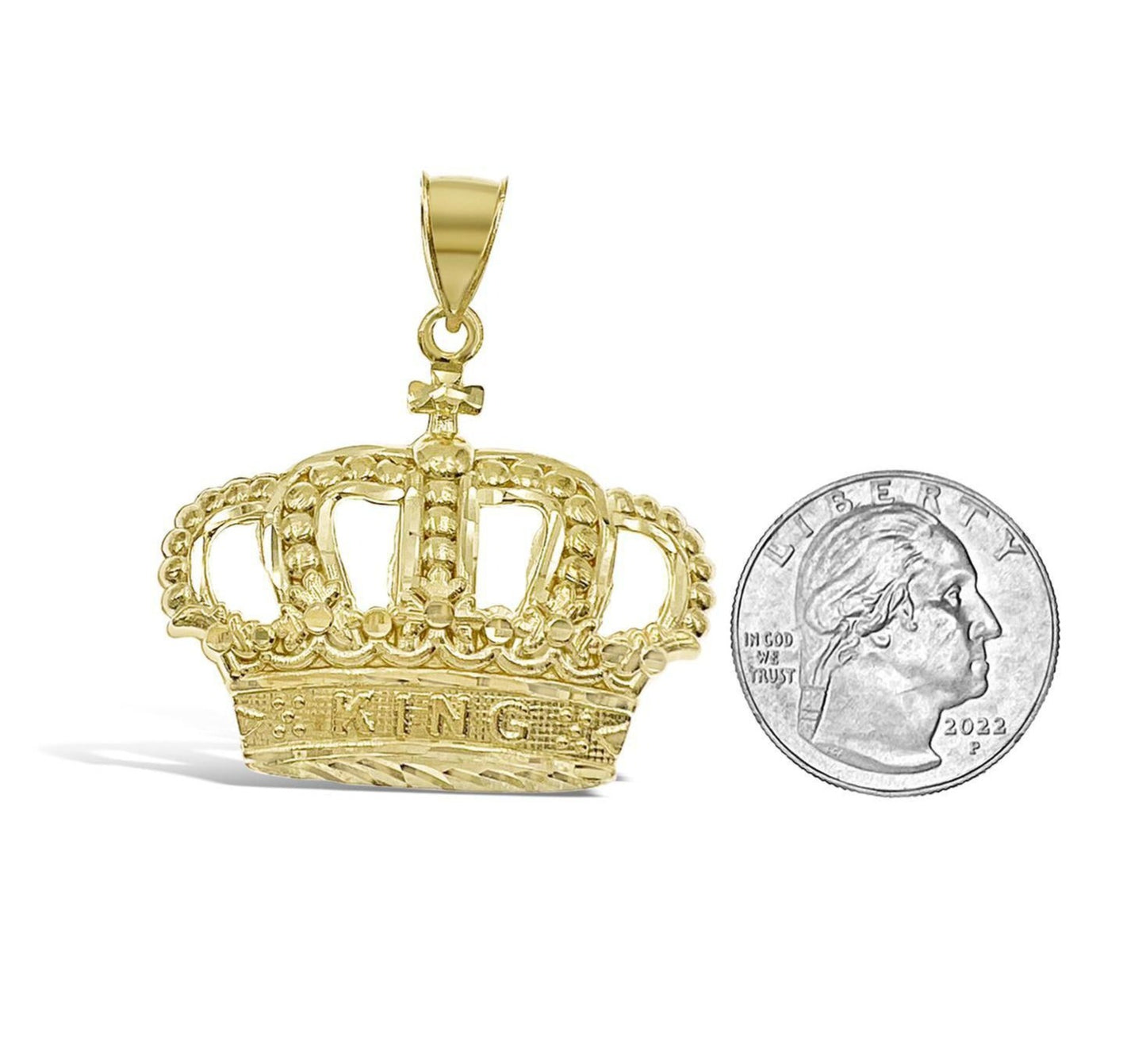 King Crown Pendant 10k Yellow Gold Men Charm 1.5"