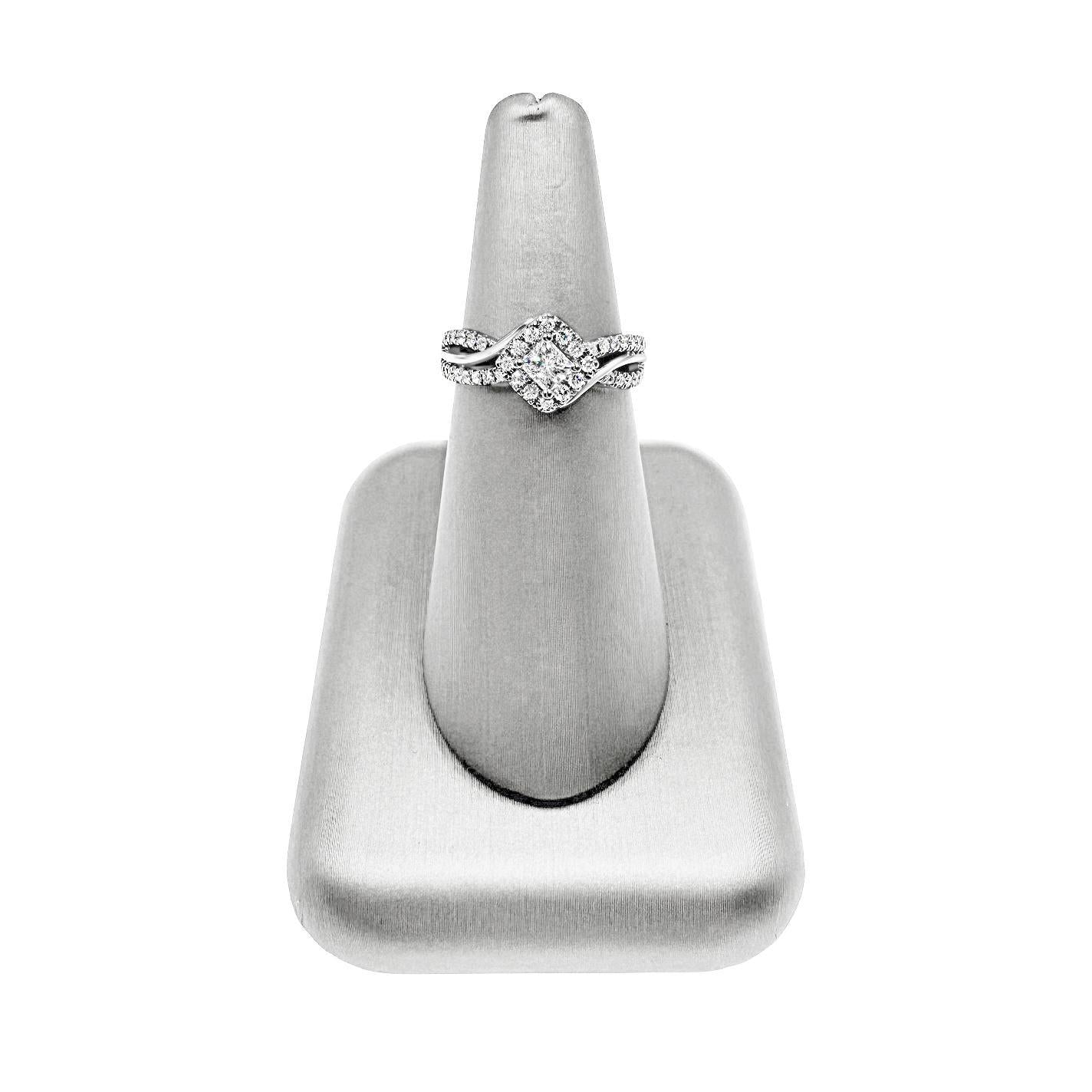 0.79 cttw Diamond Princess Engagement Ring 14k White Gold Split Shank Band