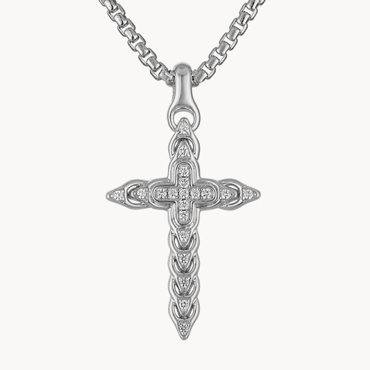 Bulova Link 0.20cttw Diamond Cross Pendant Necklace 925 Silver BVP1085-WSQ7