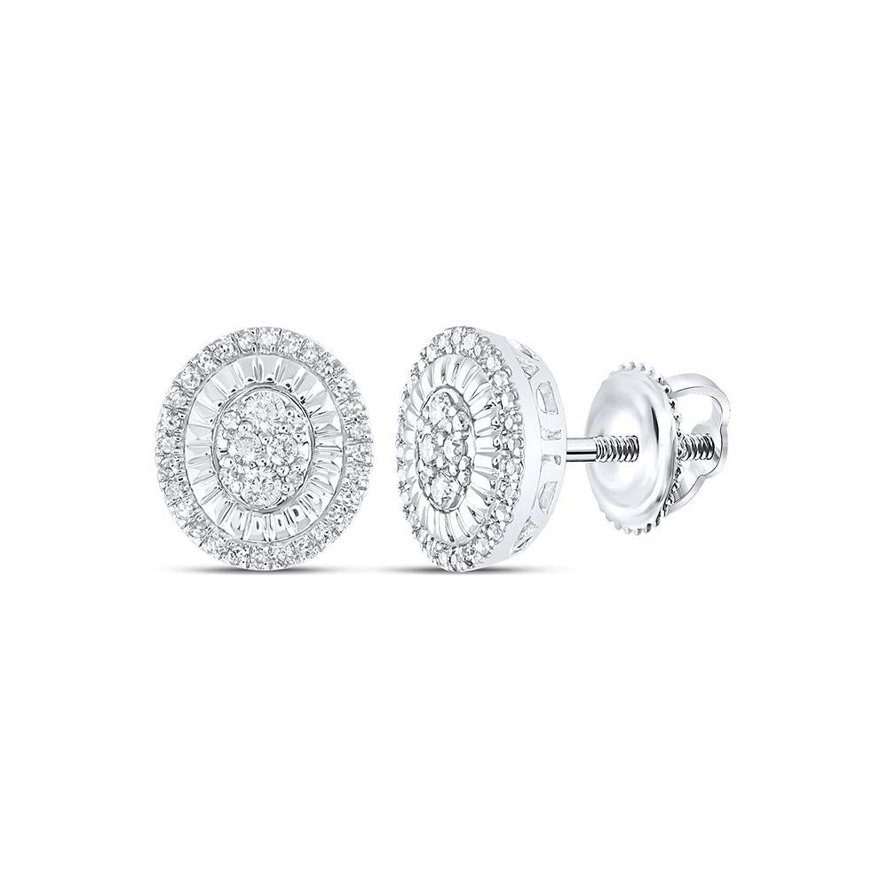 0.30ctw Diamond Oval Halo Stud Earrings 925 Sterling Silver Screw Back