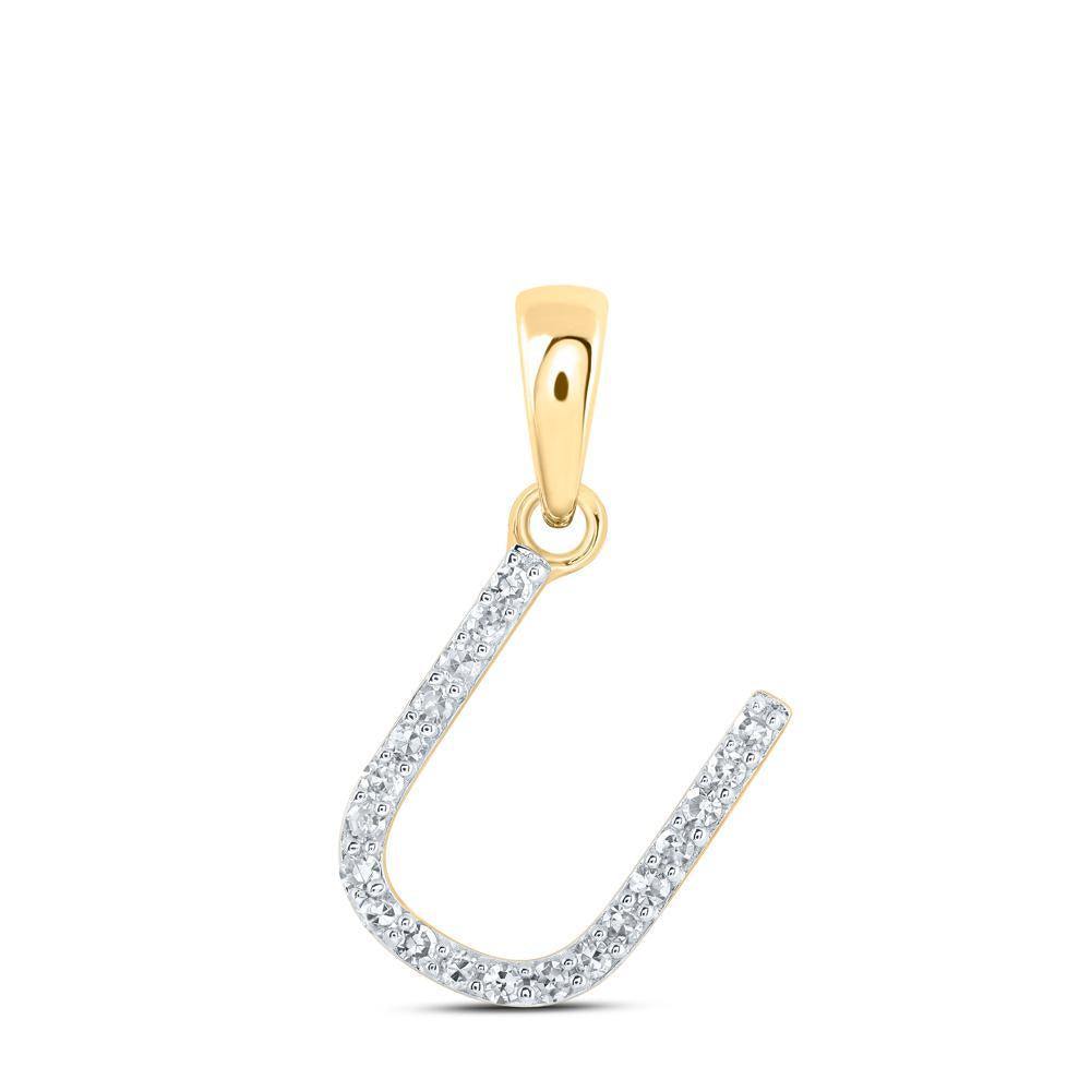 Diamond Letter Initial U Pendant Charm 10k Yellow Gold