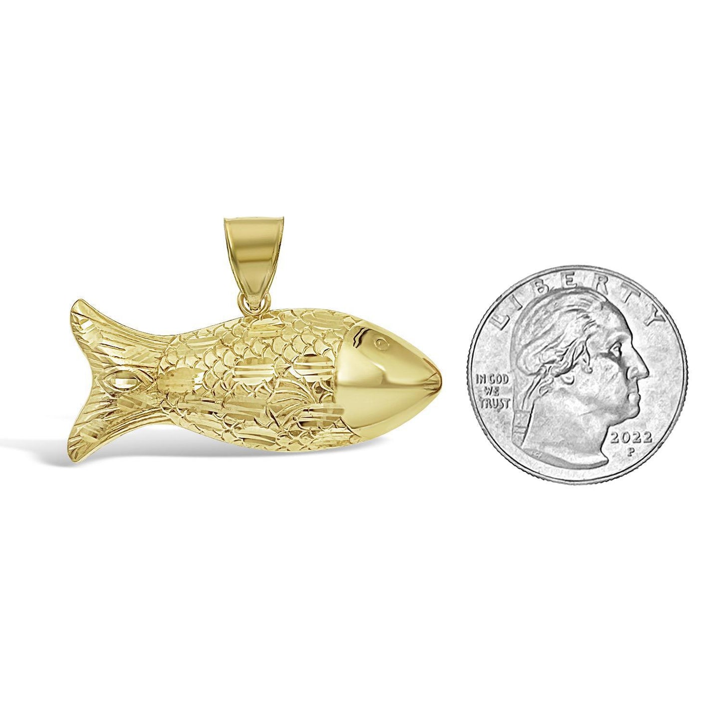 10k Yellow Gold Fish Pendant Charm 1.6 inch