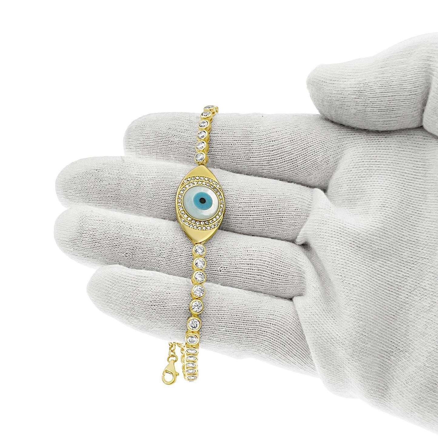 10k Yellow Gold Evil Eye Protection CZ Tennis Bracelet