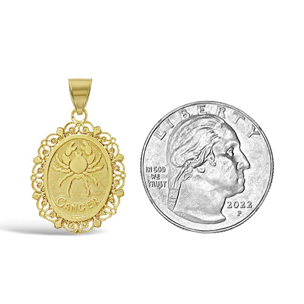 14k Yellow Gold Cancer Pendant Zodiac Star Sign Charm 1 inch