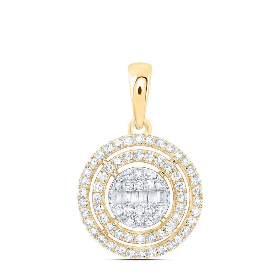 0.37ctw Diamond Baguette Circle Pendant Womens 10K Yellow Gold Halo Cluster