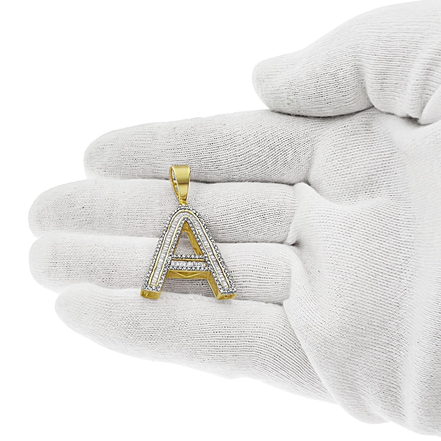 1.50 Cttw Baguette Round Diamond A Initial Letter Pendant 10k Yellow Gold