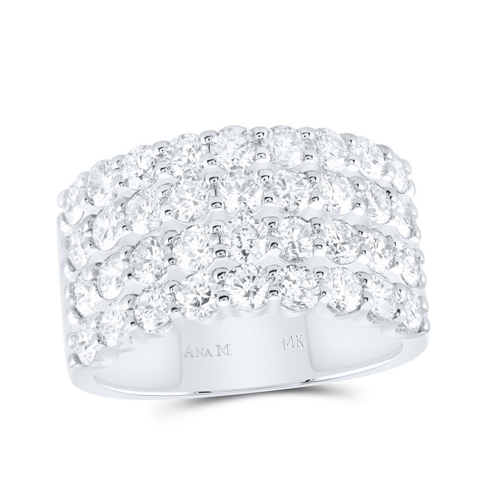 2 Cttw Round Diamond Anniversary Womens 4 Row Band Ring 14k White Gold