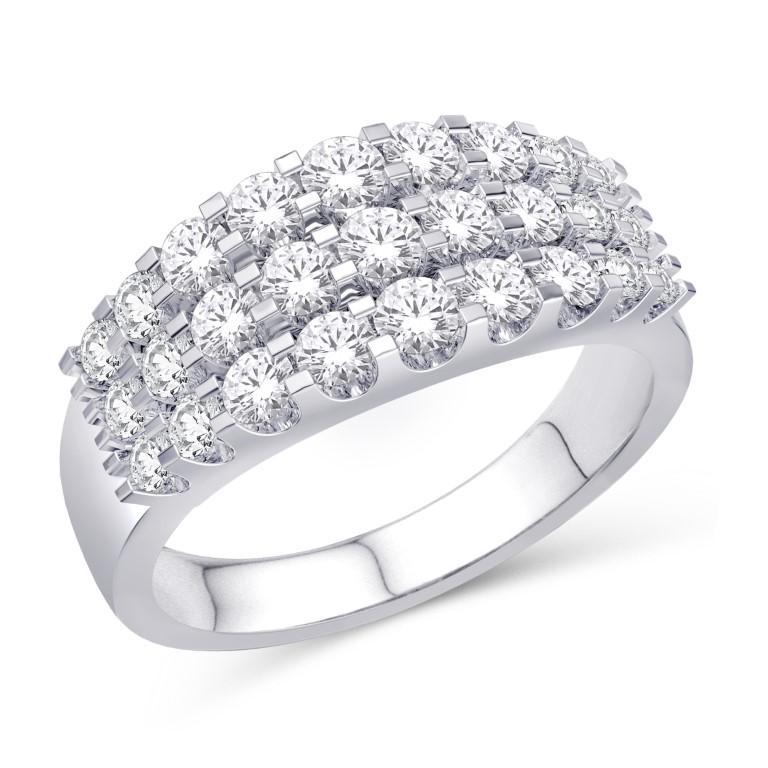 0.85 cttw Round Diamond Three Row Womens Ring Band 10k White Gold