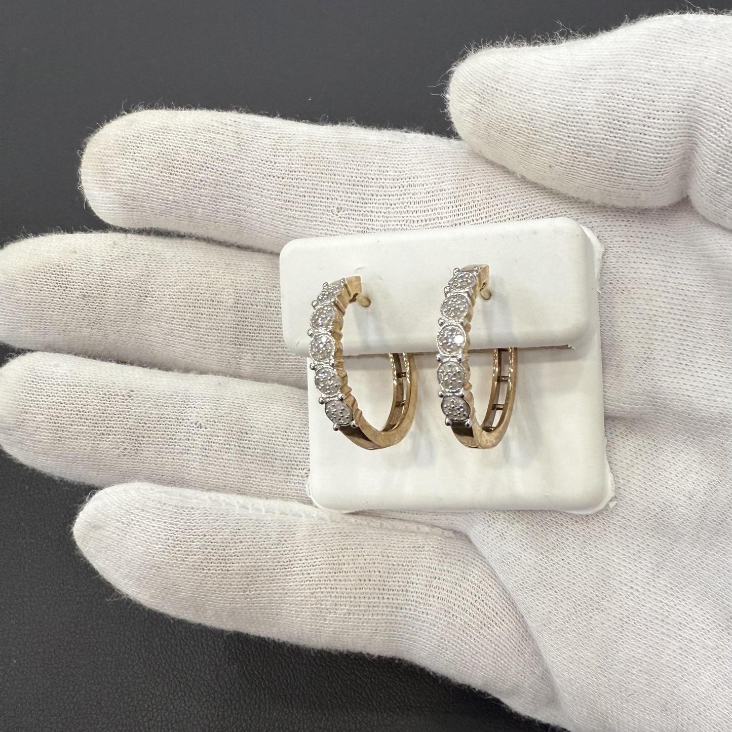 0.20 cttw Round Diamond Hoops Womens Earrings 10k Yellow Gold