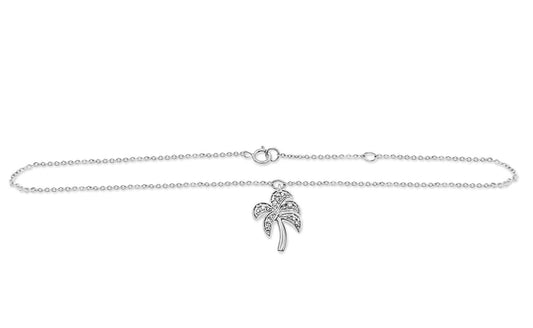 Diamond Ankle Bracelet Anklet Dangle Palm 10k White Gold 9"