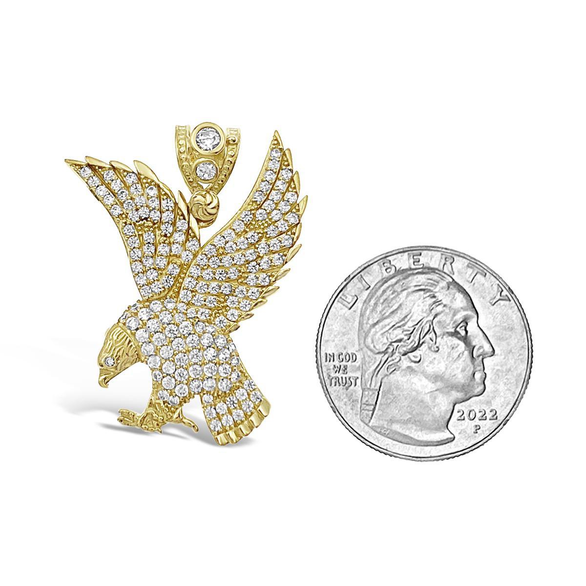 Eagle Pendant Mens Charm 10k Yellow Gold 1.4 inch