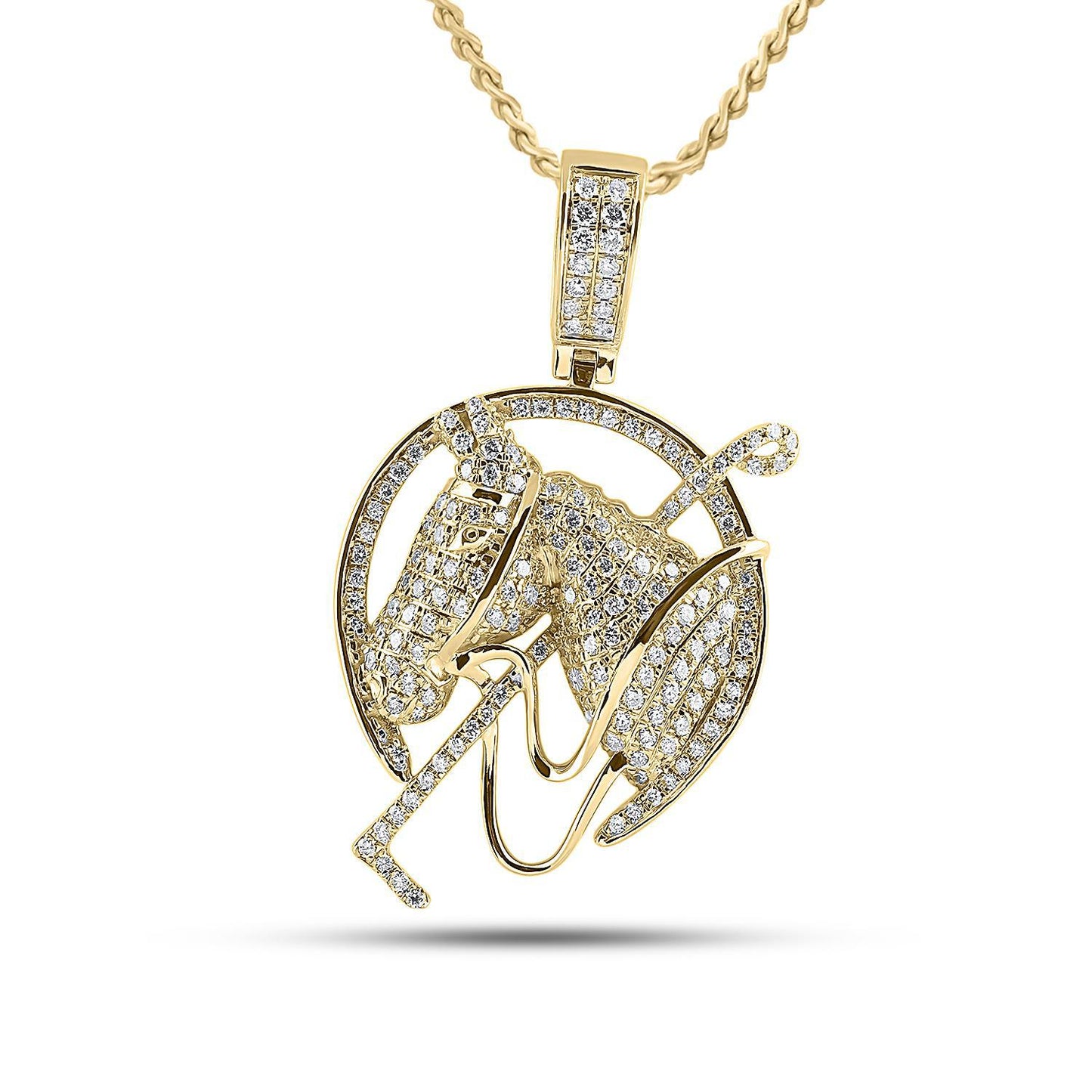 2 Cttw Diamond Lucky Horseshoe Horse Mens Pendant Charm 10k Yellow Gold