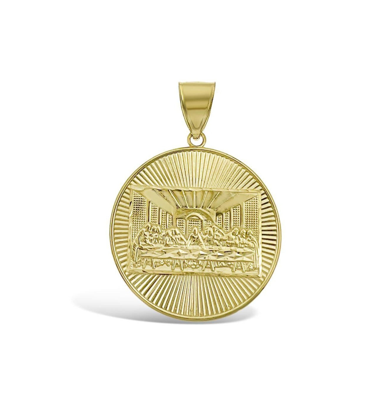 Last Supper Pendant 10k Gold Medallion Round Charm 1.8"