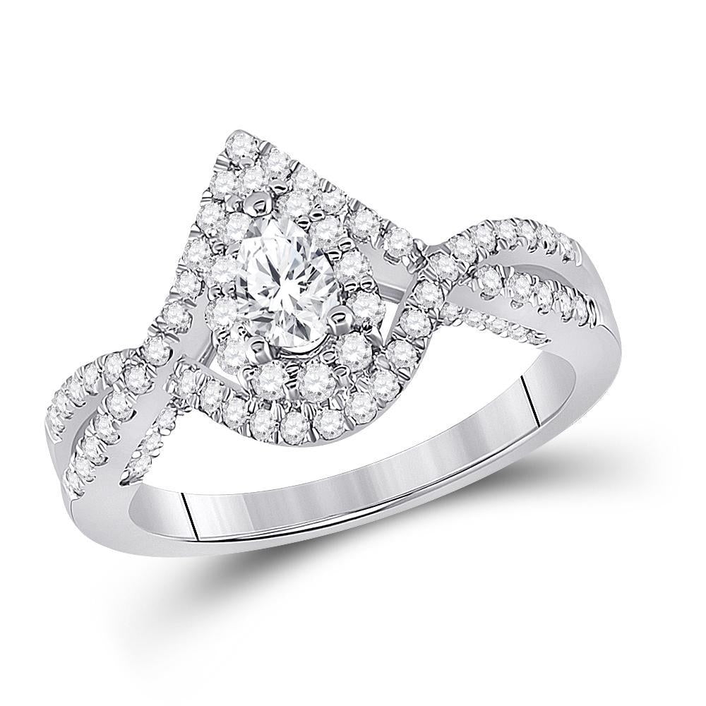 1 Cttw Diamond Pear Halo Bridal Engagement Ring 14k White Gold
