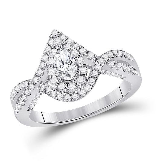 1 Cttw Diamond Pear Halo Bridal Engagement Ring 14k White Gold