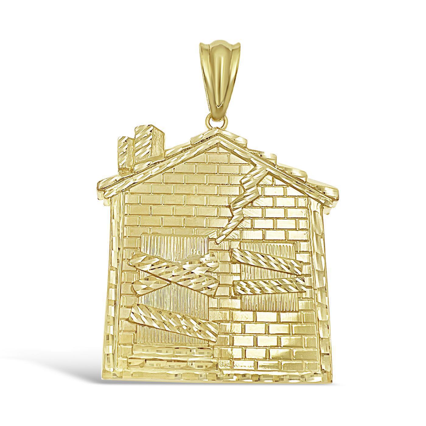 Trap House Pendant Mens Charm 10k Yellow Gold 1.7 inch