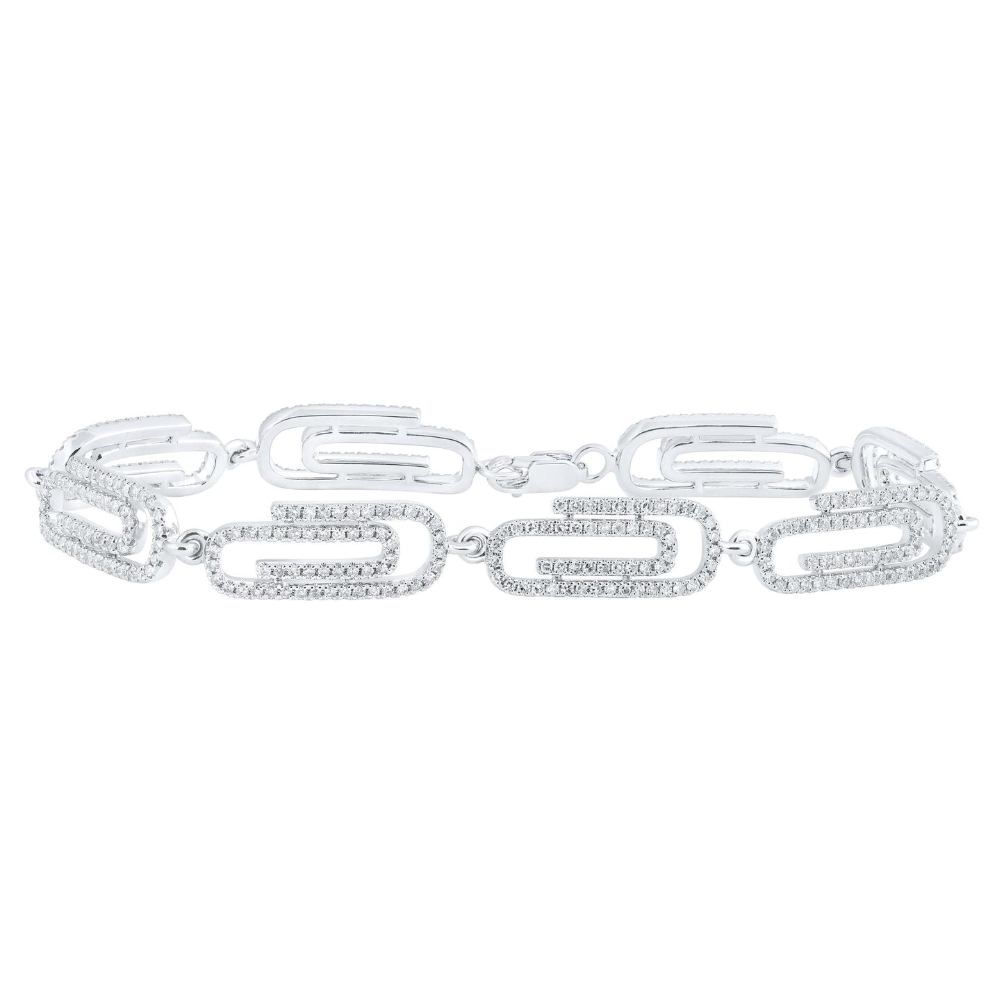 1.88 Cttw Diamond Paper Clip Bracelet 14k White Gold