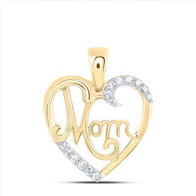 Diamond Mom Heart Charm Pendant 10k Yellow Gold